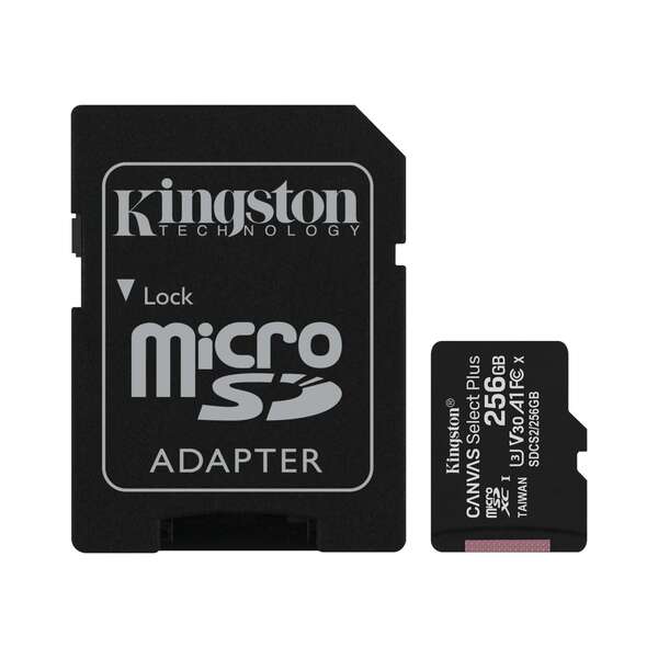 103014_1 Kingston Tarjeta Micro SDXC 256GB Clase 10 100MB/s Canvas Select Plus + Adaptador SD - Imagen 1