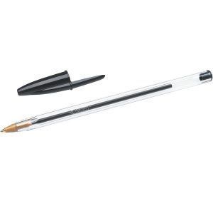 Bic Cristal Original Boligrafo de bola - Punta redonda de 1.0mm - Trazo 0.4mm - Tinta con Base de Aceite - Color Negro