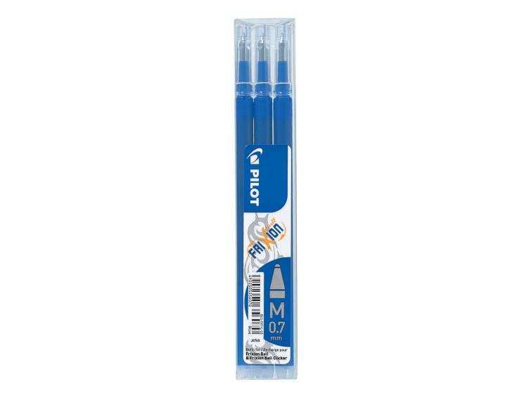 106827_1 Pilot Pack de 3 Recambios para Frixion Ball / Frixion Clicker - Tinta Gel Borrable - Punta de Bola 0.7mm - Trazo 0.4mm - Color Azul - Imagen 1