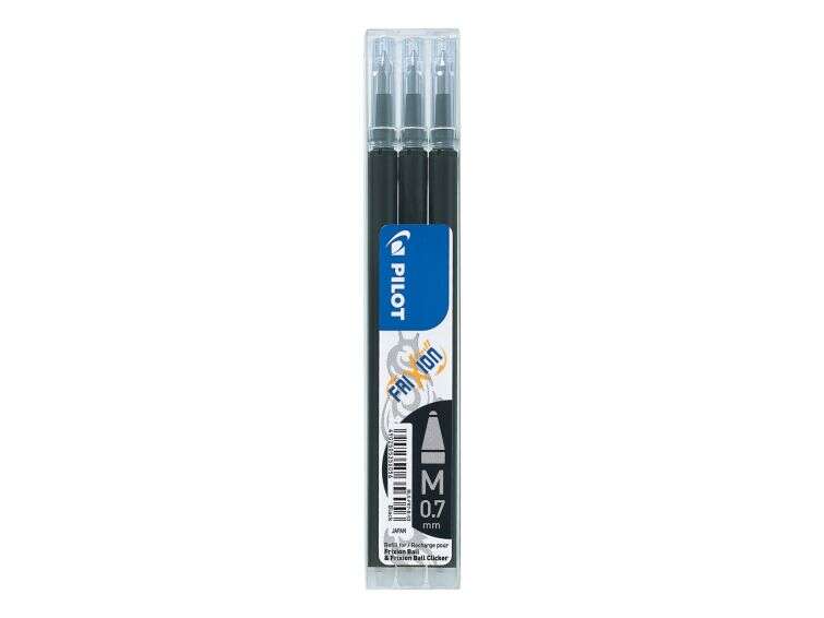 106832_1 Pilot Pack de 3 Recambios para Frixion Ball / Frixion Clicker - Tinta Gel Borrable - Punta de Bola 0.7mm - Trazo 0.4mm - Color Negro - Imagen 1
