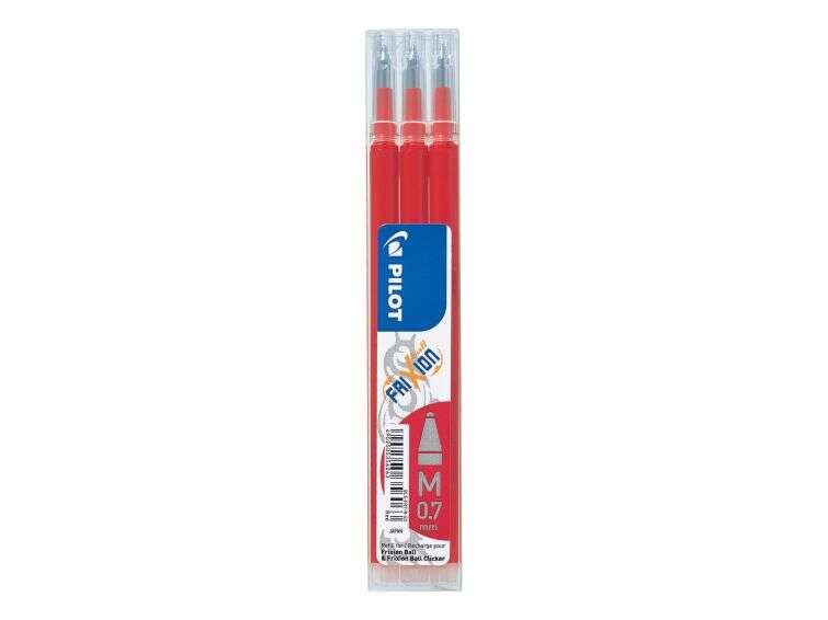 106837_1 Pilot Pack de 3 Recambios para Frixion Ball / Frixion Clicker - Tinta Gel Borrable - Punta de Bola 0.7mm - Trazo 0.4mm - Color Rojo - Imagen 1