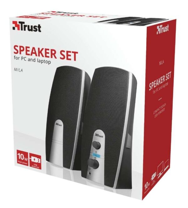 Trust MiLa Altavoces USB 2.0 10W - Entrada y Salida Jack 3.5mm - Cable de 1.20m - Color Negro/Plata - Imagen 3