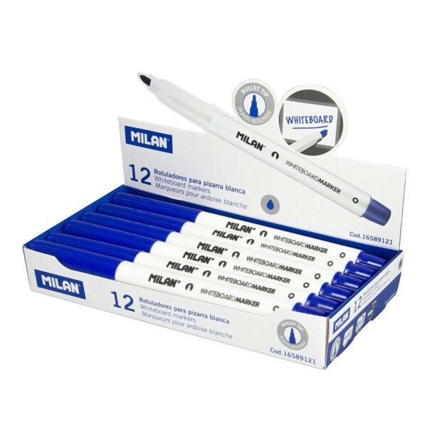 Milan Rotulador para Pizarra Blanca con Punta Redonda - Punta 3.7 mm - Tinta a Base de Alcohol - Borrable en Seco - Color Azul - Imagen 2