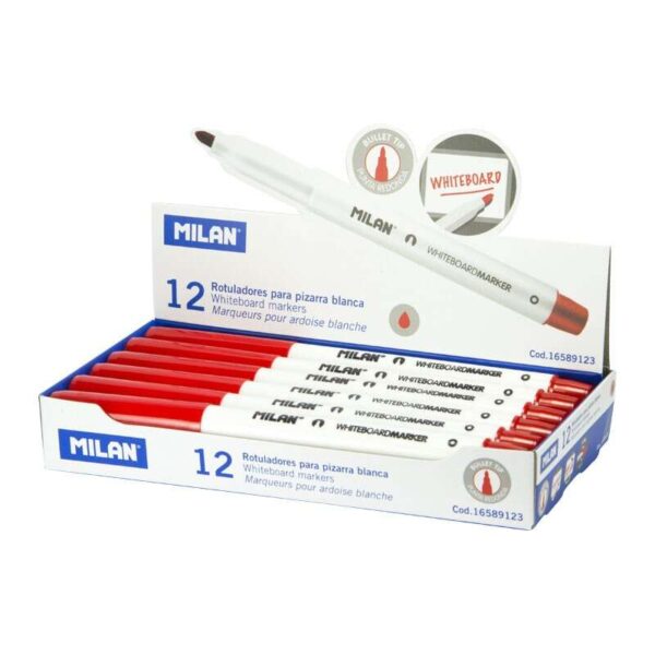 Milan Rotuladores para Pizarra Blanca con Punta Redonda - Punta 3.7 mm - Tinta a Base de Alcohol - Borrable en Seco - Color Rojo - Imagen 2