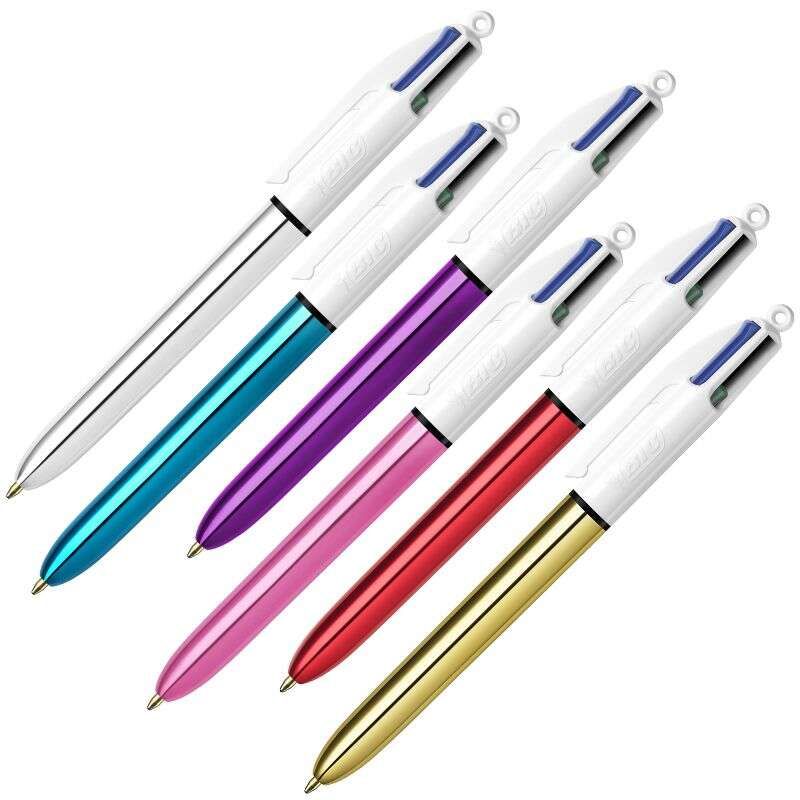 109317_1 Bic 4 Colours Shine Boligrafo de Bola Retractil - Punta Media de 1.0 mm - Tinta con Base de Aceite - Diseño Metalizado en Colores Surtidos - Caja de 12 ud - Imagen 1