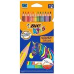 Bic Kids Evolution Stripes Caja de 12 Lapices de Colores Surtidos - Fabricados en Resina - Punta Ultraresistente - Mina Pigmentada de 3.20 mm - Nueva Formula