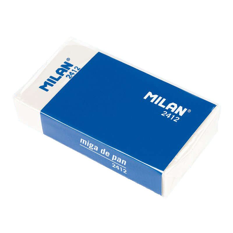 110737_1 Milan 2412 Goma de Borrar Rectangular - Miga de Pan - Suave - Caucho Sintetico - Faja de Carton Azul - Envuelta Individualmente - Color Blanco - Imagen 1