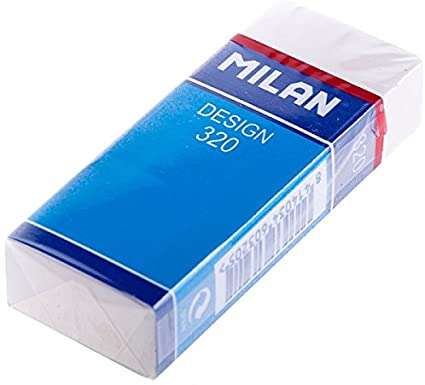 110952_1 Milan Nata 320 Goma de Borrar Rectangular - Plastico - Faja de Carton Azul - Envuelta Individualmente - Color Blanco - Imagen 1