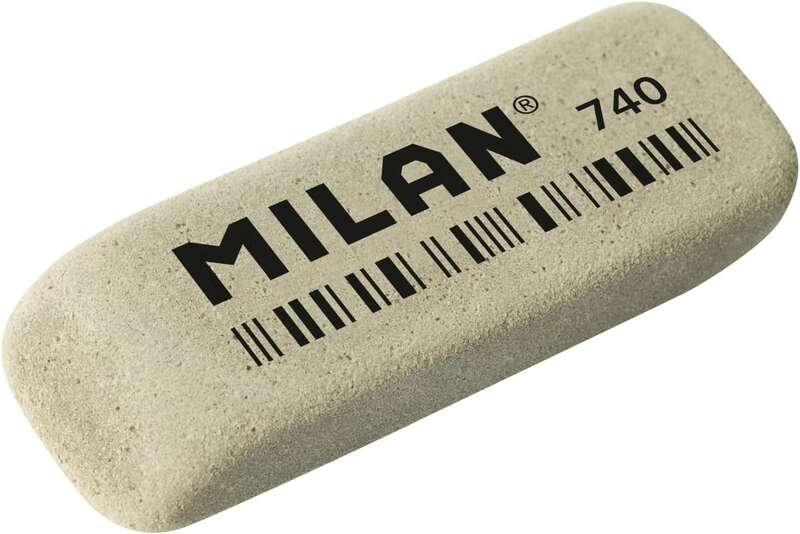 111062_1 Milan 740G Goma de Borrar Abrasiva Biselada - Flexible - Miga de Pan - Caucho - Color Gris - Imagen 1