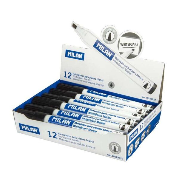 Milan Rotuladores para Pizarra Blanca con Punta Biselada - Punta 1 - 4 mm - Tinta a Base de Alcohol - Borrable en Seco - Color Negro - Imagen 2