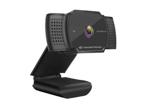 112927_1 (1) Conceptronic Webcam 2K Super HD USB 2.0 - Micrófono Integrado - Enfoque Automático - Cubierta de Privacidad - Cable de 1.50m - Color Negro - Imagen 1