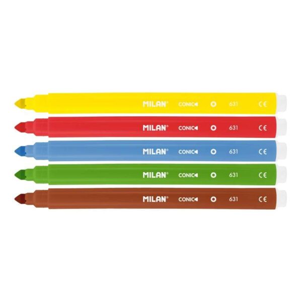 Milan Pack de 5 Rotuladores - Punta Conica 5mm - Tinta al Agua - Lavable - Colores Surtidos - Imagen 2