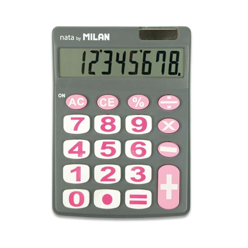 114212_2 Milan Calculadora de Sobremesa 8 Digitos - Teclas Grandes - Apagado Automatico - Color Gris y Rosa - Imagen 1