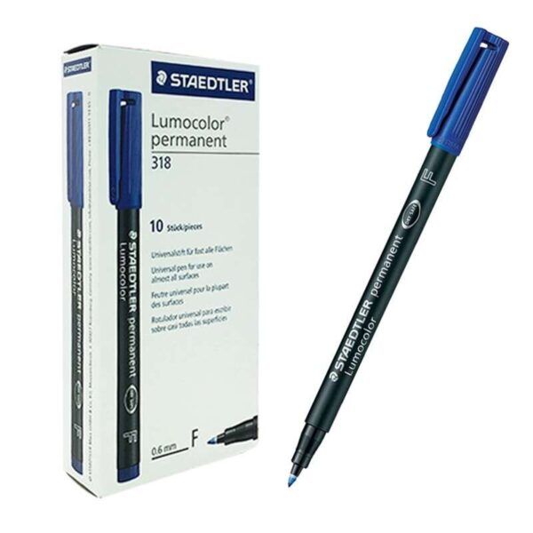 Staedtler Lumocolor 318 Rotulador Permanente - Punta Fina Redonda - Trazo 0.6mm - Capuchon con Clip - Secado Rapido - Color Azul - Imagen 3