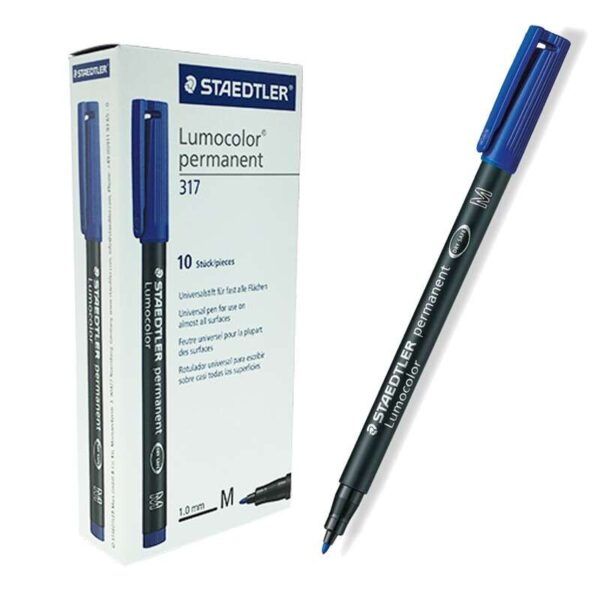 Staedtler Lumocolor 317 Rotulador Permanente - Punta Media Redonda - Trazo 1mm Aprox - Capuchon con Clip - Secado Rapido - Color Azul - Imagen 3