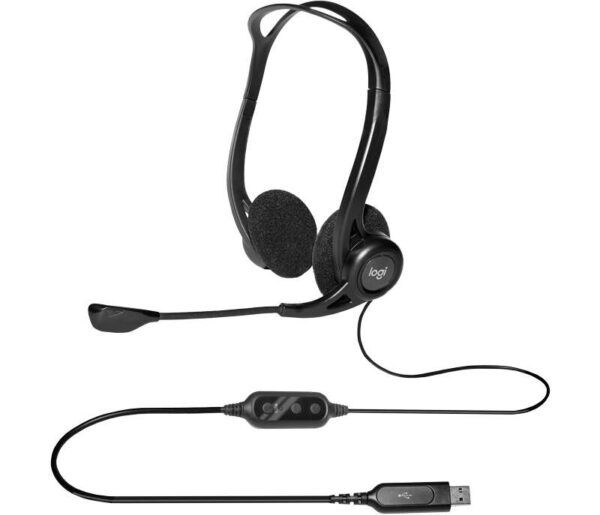 Logitech 960 Auriculares con Microfono USB - Microfono Plegable y Flexible - Controles en Cable - Cable de 2.40m - Color Negro - Imagen 4