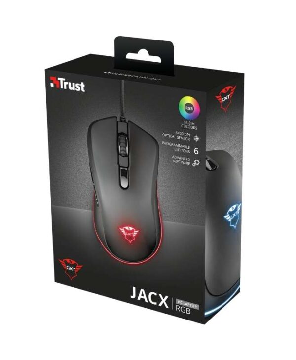 Trust Gaming GXT 930 Jacx Raton USB 6400dpi - 5 Botones Programables - Iluminacion RGB - Cable Trenzado de 1.80m - Uso Diestro - Color Negro - Imagen 5