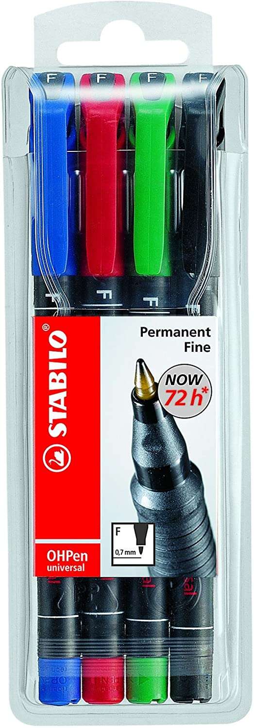 122693_1 Stabilo OHPen Pack de 4 Rotuladores Permanentes - Punta Fina - Trazo de 0.7mm - Agarre Antideslizante - Tapon Ventilado - Colores Surtidos - Imagen 1