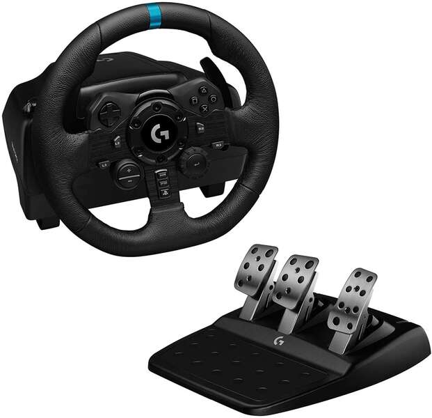 124988_1 Logitech G923 Trueforce Juego de Volante y Pedales de Carreras Compatible con PS4, PS5 y PC - LEDS Indicador RPM - Giro 900º - Efecto Force Feedback con Trueforce - Freno Progresivo - Volante de Aluminio, Cuero y Acero - Pedales Ajustables - Imagen 1