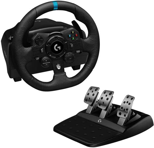 124993_1 Logitech G923 Trueforce Juego de Volante y Pedales de Carreras Compatible con Xbox Series X/S, Xbox One y PC - LEDS Indicador RPM - Giro 900º - Efecto Force Feedback con Trueforce - Freno Progresivo - Volante de Aluminio, Cuero y Acero - Imagen 1