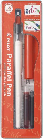 Pilot Pack de Pluma Estilografica Parallel Pen 1.5mm - Punta de Acero - Trazo de 1.5mm - 2 Recargas - Color Negro/Rojo