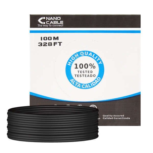 139814_1 Nanocable Bobina de Cable de Red Rigido Impermeable para Exterior RJ45 Cat.6 UTP AWG24 100m - Color Negro - Imagen 1