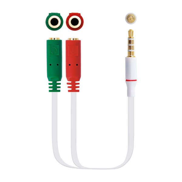 141874_1 Nanocable Cable Adaptador Audio Jack 3.5mm Macho 4 Pines a 2x Jack 3.5mm Hembra 3 Pines 0.20m - Color Blanco - Imagen 1