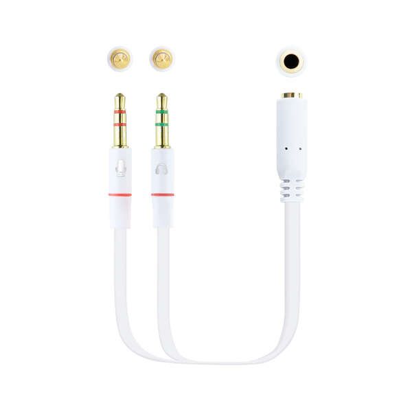 141884_1 Nanocable Cable Adaptador Audio Jack 3.5mm Hembra 4 Pines a 2x Jack 3.5mm Macho 3 Pines 0.20m - Color Blanco - Imagen 1