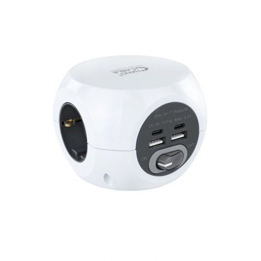 142004_1 Nanocable Base de 3 Enchufes Tipo F + 2x USB-A y 2x USB-C con Interruptor - Cable de 1.40m - Imagen 1