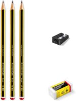Staedtler Noris 120 Pack de 3 Lapices de Grafito Hexagonales + Goma de Borrar + Sacapuntas - Mina HB Ultrarresistente de 2mm - Madera de Bosques Sostenibles - Imagen 2