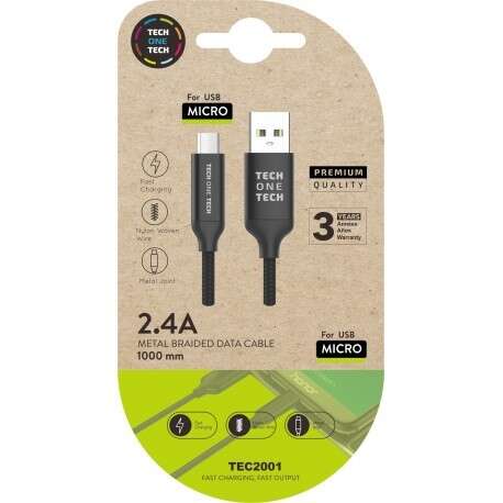 144319_1 TechOneTech Cable USB-A Macho a Micro-USB Macho 1m - Recubierto de Nylon Trenzado - Imagen 1