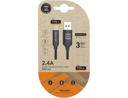 144329_1 TechOneTech Cable USB-A Macho a USB-C Macho 1m - Recubierto de Nylon Trenzado - Imagen 1