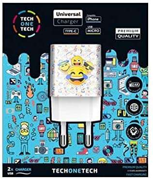 144374_1 TechOneTech Emojitech Smile Cargador Doble de Pared USB-A - Alto Rendimiento - Imagen 1