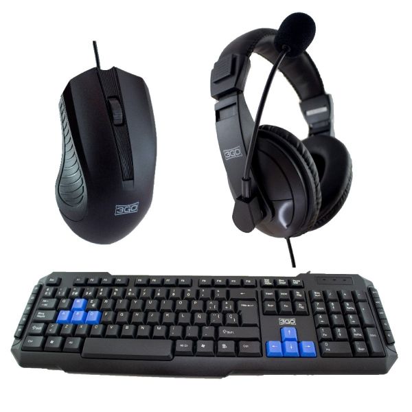 149639_1 3Go Drile H2 Pack USB Teclado Multimedia + Raton 1000dpi 5 Botones + Auriculares con Microfono - Uso Ambidiestro - Color Negro - Imagen 1