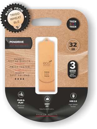 153520_1 TechOneTech ecoTech Memoria USB 2.0 32GB (Pendrive) - Fabricado con Paja de Trigo - Imagen 1