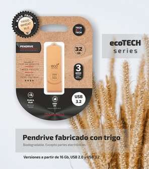 153525_1 TechOneTech ecoTech Memoria USB 3.2 32GB (Pendrive) - Fabricado con Paja de Trigo - Imagen 1