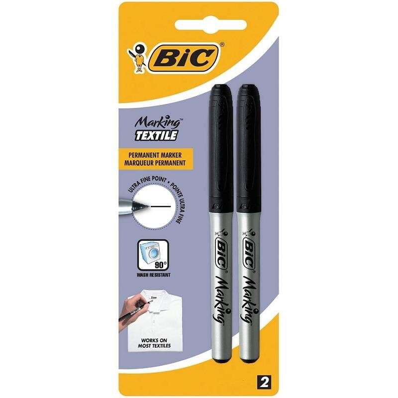 157940_1 Bic Marking Textile Pack de 2 Rotuladores Permanentes para Ropa - Punta Ultrafina 0.9mm - Lavados hasta 90º - Tinta con Base de Alcohol - Color Negro - Imagen 1
