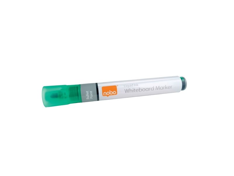 159210_1 Nobo Pack de 10 Rotuladores para Pizarra Blanca - Punta Redonda 3mm - Tinta Liquida - Ventana para Ver el Nivel de Tinta - Color Verde - Imagen 1