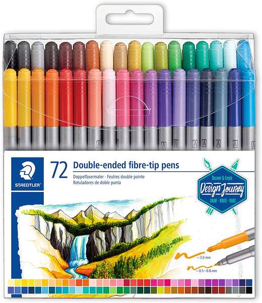 162690_1 Staedtler 3200 Pack de 72 Rotuladores de Doble Punta - Resistente a la Presion - Colores Surtidos - Imagen 1