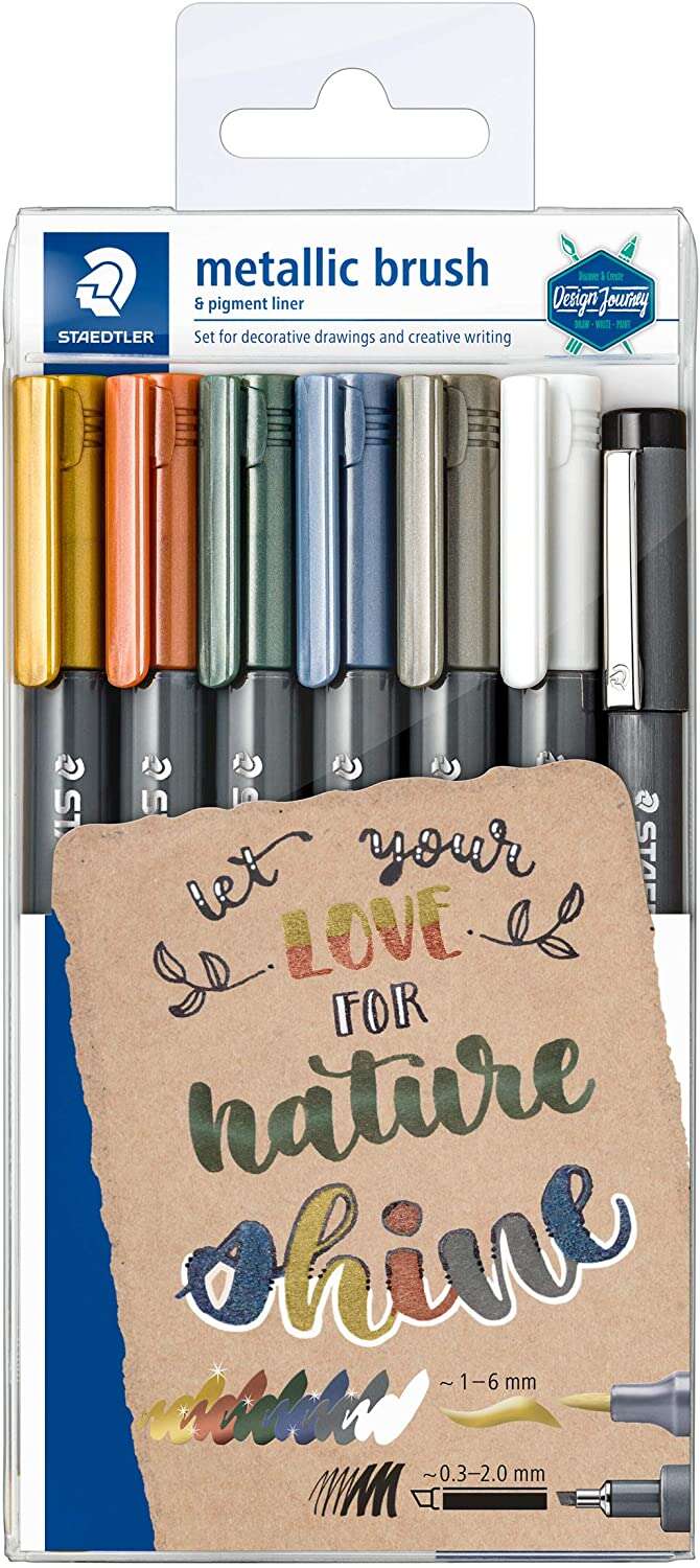 162950_1 Staedtler Metallic Brush Pack de 7 Rotuladores Punta de Pincel - Tinta Base de Agua - Trazo 1 - 6mm Aprox - Colores Surtidos - Imagen 1