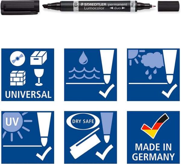 Staedtler Lumocolor 348 Rotulador Permanente de Doble Punta - Secado Rapido - Color Negro - Imagen 3