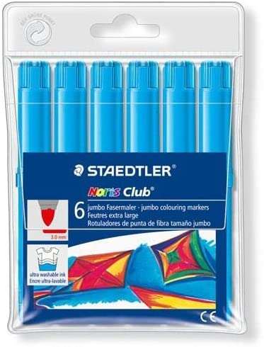 164590_1 Staedtler Noris Watercolour 340 Pack de 6 Rotuladores de Gran Tamaño - Trazo 3mm Aprox - Lavable Facilmente - Tinta Base de Agua - Color Azul Claro - Imagen 1