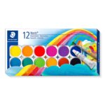 Pack de 12 Pastillas de Acuarela Staedtler Noris 888 + Tubo Zinc Blanco + Pincel - Mezclables entre sí - Colores Surtidos