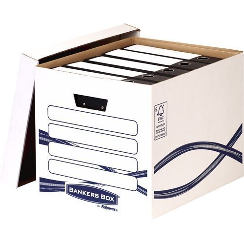 165760_1 Fellowes Bankers Box Basic Maxi Contenedor de Archivos - Montaje Manual - Carton Reciclado Certificacion FSC - Dimensiones Internas 32x33x41cm - Imagen 1