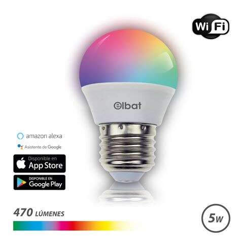 167036_1 Elbat Bombilla LED Esferica Smart Wi-Fi G45 E27 5W 470lm RGB - Temperatura 2700K a los 6000K - Control de Voz - Control Remoto - 3 Modos de Color: Frio, Natural y Calido - Imagen 1
