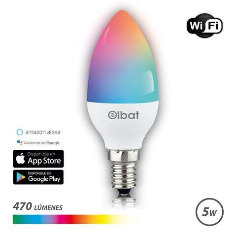 167041_1 Elbat Bombilla LED Vela Smart Wi-Fi C37 E14 5W 470lm RGB - Temperatura 2700K a los 6000K - Control de Voz - Control Remoto - 3 Modos de Color: Frio, Natural y Calido - Imagen 1