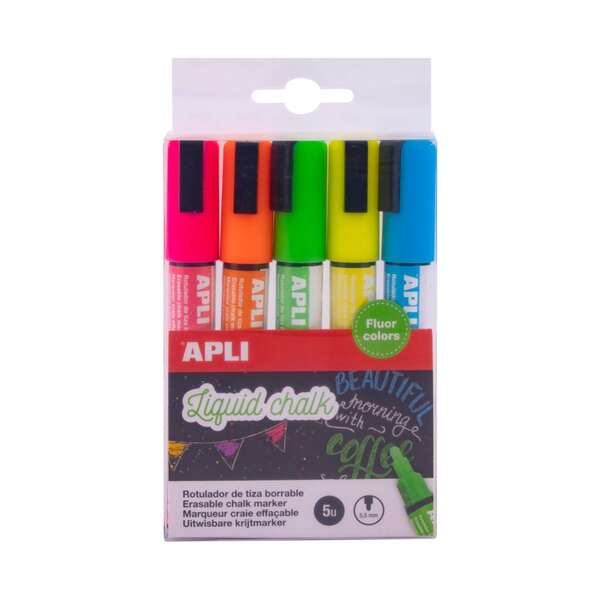 167221_1 Apli Pack de 5 Rotuladores de Tiza Liquida Punta Redonda - Punta 5.5 mm - Secado Rapido - Colores Surtidos - Imagen 1
