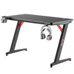 Mesa Gaming Fibra de Carbono con Luz RGB Muvip PRO300 - Solida - Gran Superficie - Portavasos - Gancho para Auriculares - Medidas 120x60x75cm - Color Negro