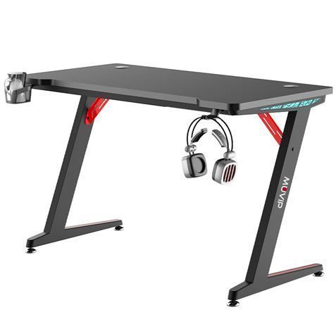 167761_1 Mesa Gaming Fibra de Carbono con Luz RGB Muvip PRO300 - Solida - Gran Superficie - Portavasos - Gancho para Auriculares - Medidas 120x60x75cm - Color Negro - Imagen 1