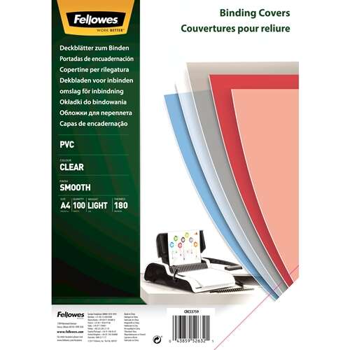 169071_1 Fellowes Pack de 100 Portadas para Encuadernar de PVC A4 180 Micras - Transparentes - Imagen 1
